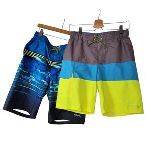 Gerry Youth Boy's 2-pack UPF 50+ Swim Trunks, Blue/Green/Gray Size Large (14/16)